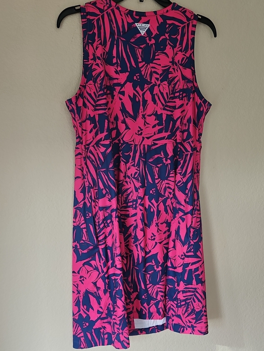 Columbia Sleeveless Tropical Print Shift Dress - Pink & Blue Large - Picture 6 of 6